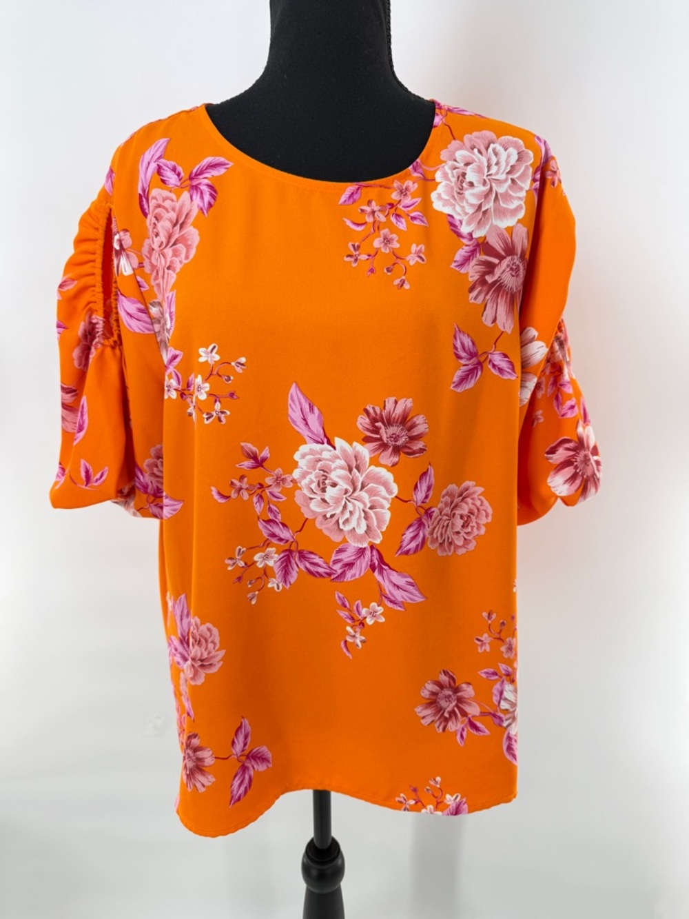 Vince Camuto Brielle Open Shoulder Balloon Sleeve Blouse Orange/Pink Size XL - Picture 4 of 14